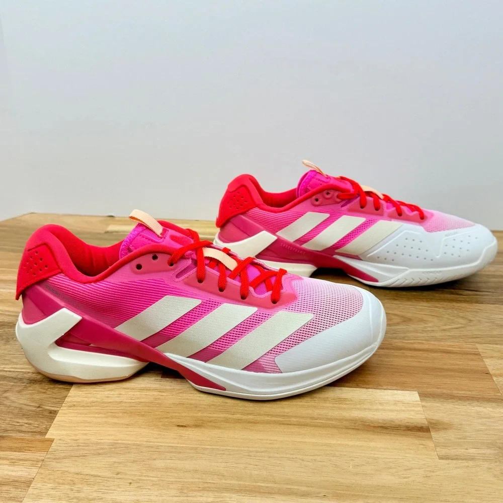 Adidas Ubersonic 5 Tennis Shoes Women's Pink White Heart Lace Up Athletic Size 8